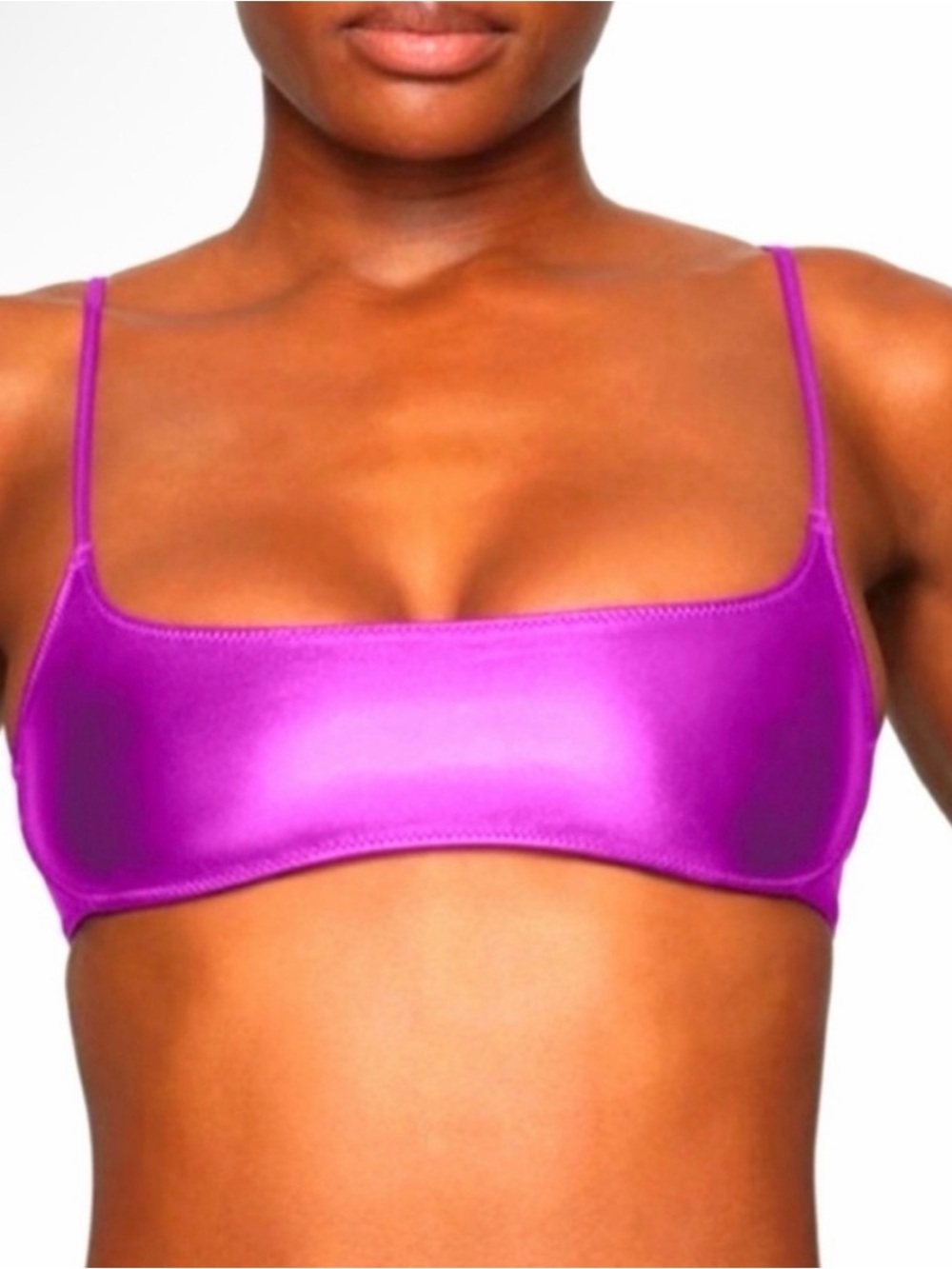 SKIMS Women metallic swim scoop bikini top in Dragon Fruit